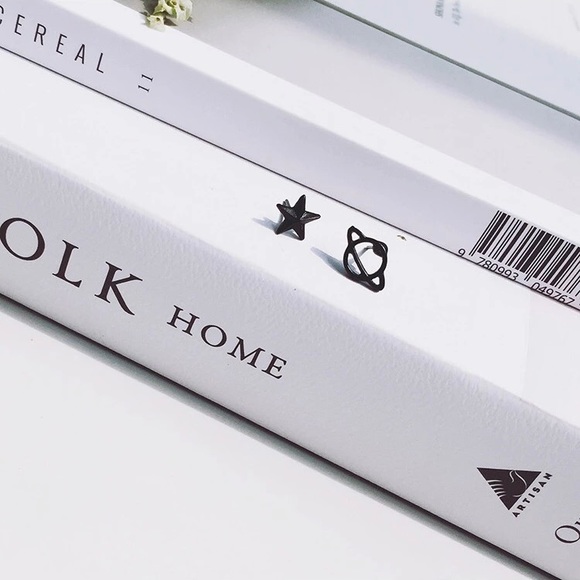 NEW💙💎SATURN RING PLANET W/STAR EARRINGS💎💙BLACK - Picture 4 of 6